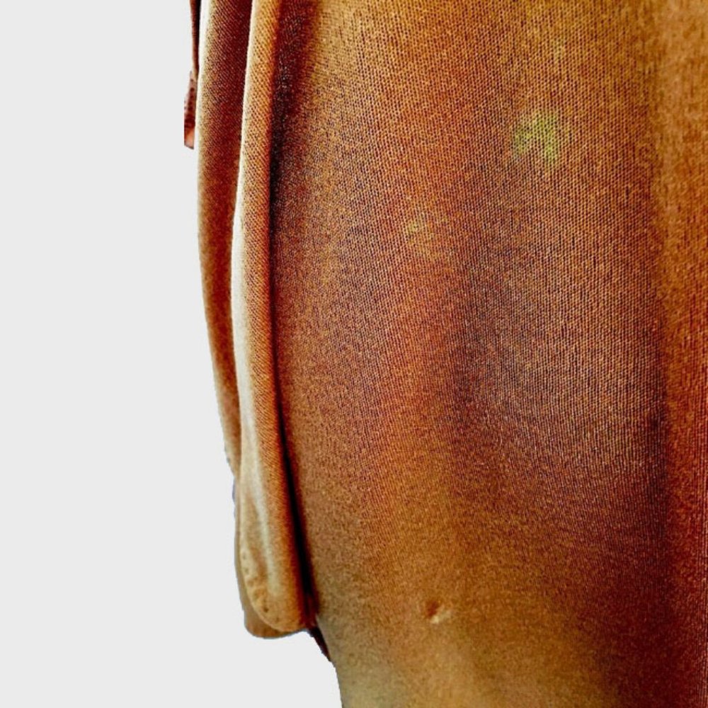 Vtg 70s Copper Asymmetric Hankie Hem Romper Dress… - image 8